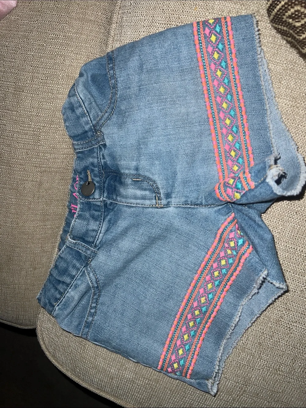 The Children's Place Blue Denim Shorts with Pink and Yellow Embroidery